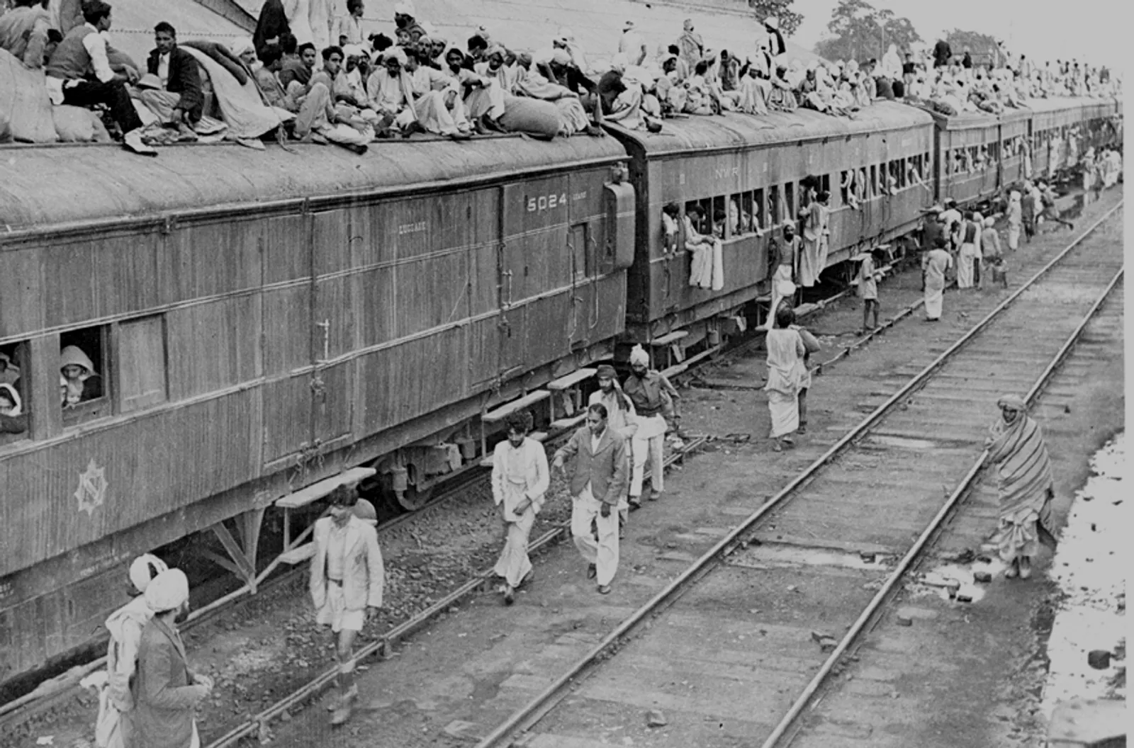 A refugee-packed train during the Partition of India, 1947